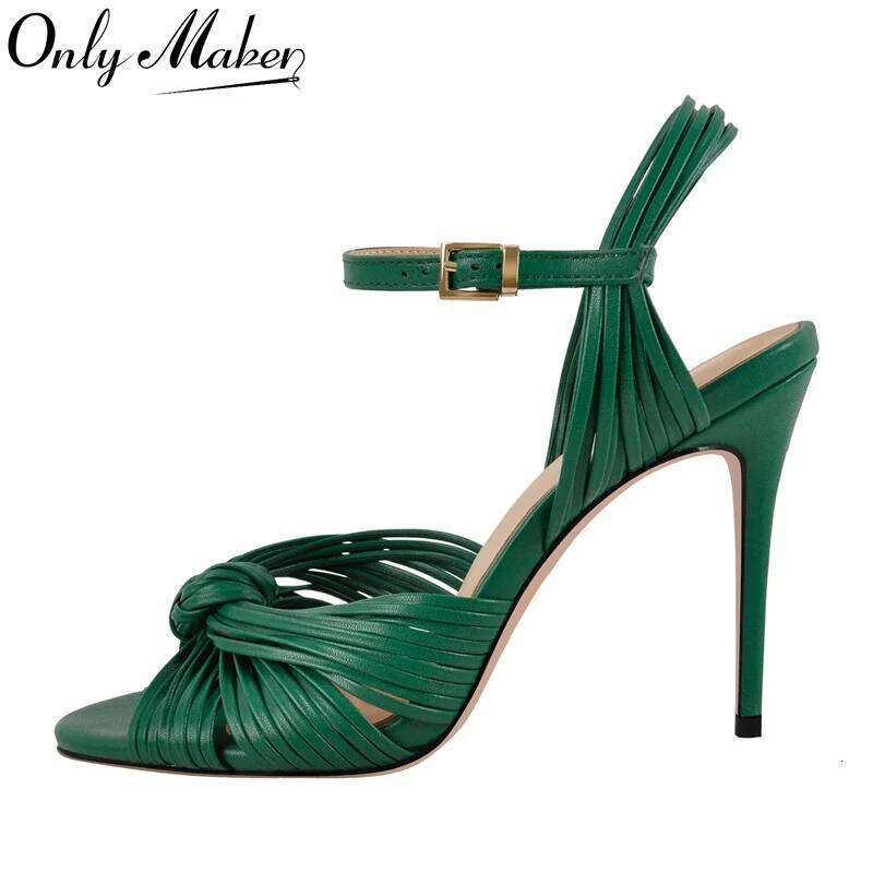 Onlymaker Peep 10cm Thin High Heels Green SandalsShoes Open Toe Big Size Stiletto Party Dress Sandals