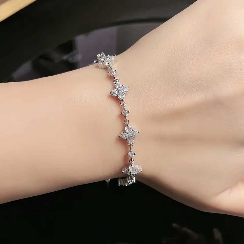 RAPRGOLD GRA Certified Moissanite Flower Bracelets for Women S925 Sterling Silver Bracelets Chain Wedding Jewelry Gifts M250604