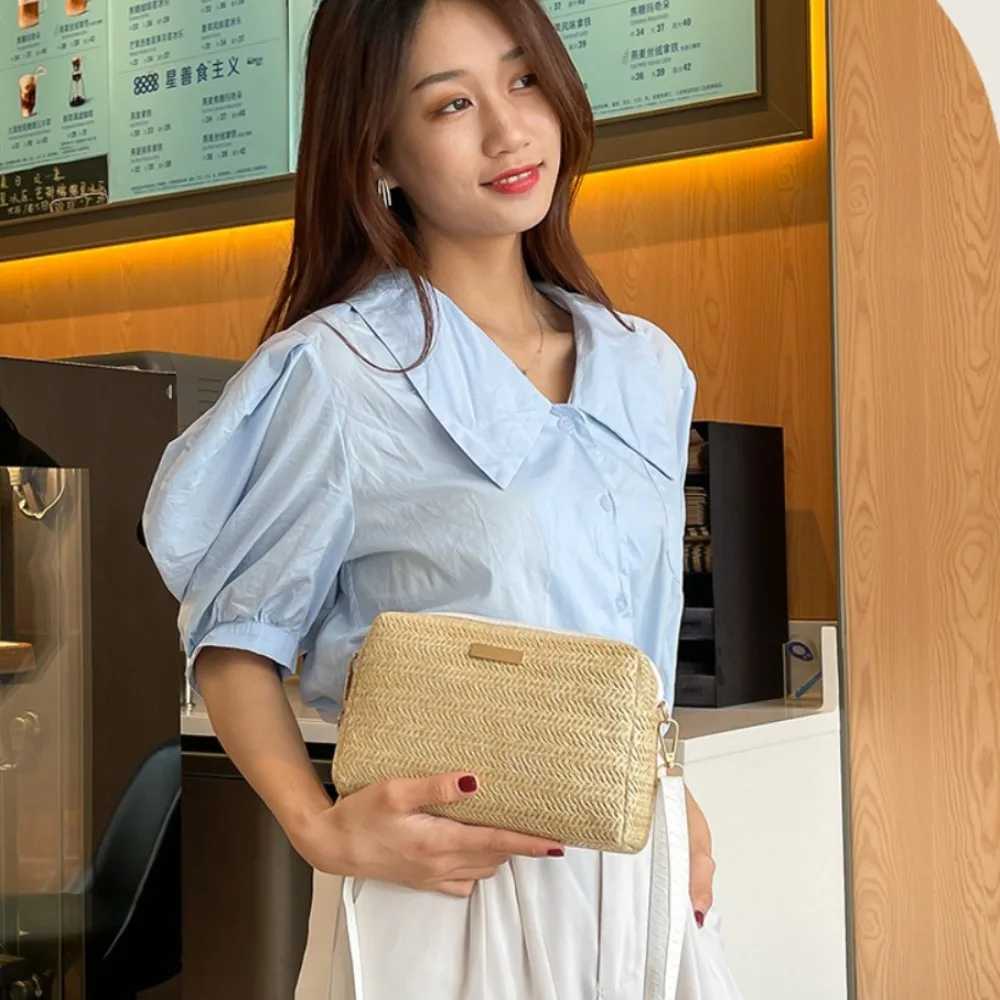 Casual Bohemian Style Straw Woven Bag Handbag Mobile Phone Bag Straw Bucket Bag Wallet Shoulder Bag Straw Crossbody Bag Summer XJ250604