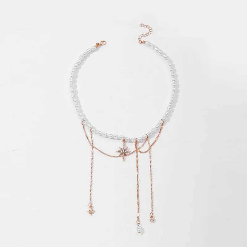 Elegant Faux Pearls Chain Necklace Star Tassels Neckchain For Fashionable Women Stylish Clavicle Chain XJ250604
