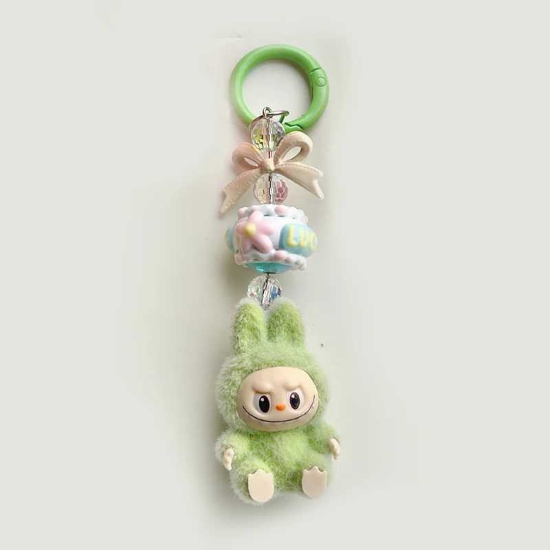 Flocking Labubu Doll Keyring Cell Phone Charm Mini Labubu Keychain The Monsters Box Backpack Pendant Decoration Child Kids Gift M250604