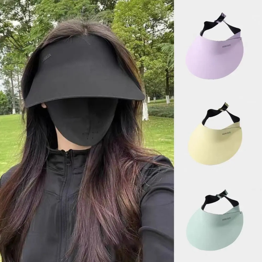 Simple Breathable Seamless Visor Cap Sun Protection Large Brim Women Sun Hat Sun Visor Anti-UV Sunscreen Empty Top Cap for Women 250603