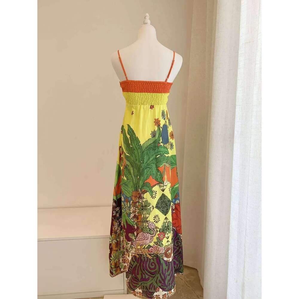 Women Forest Printed Strapless Back Elastic Sleeveless Sling Long Dress