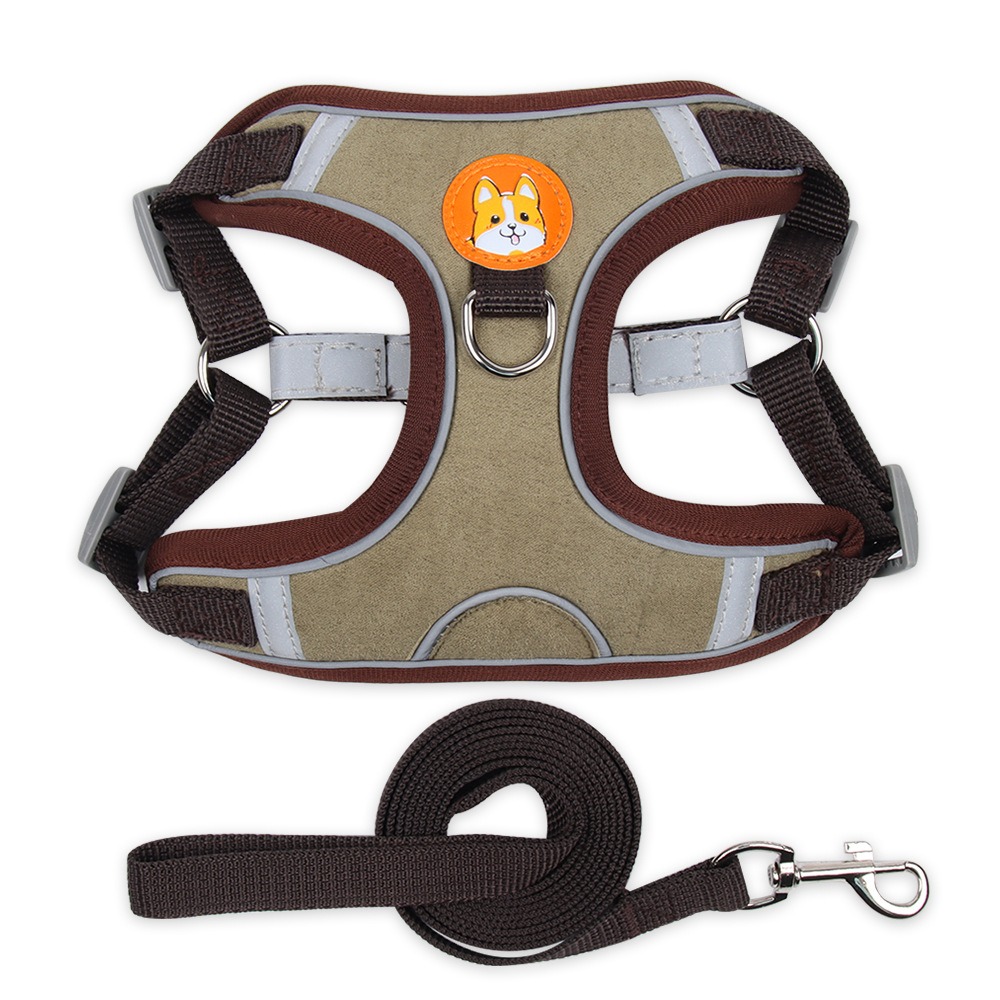 Reflective Suede Dog Harness & Leash Set for Small Dogs - Adjustable & Breathabl