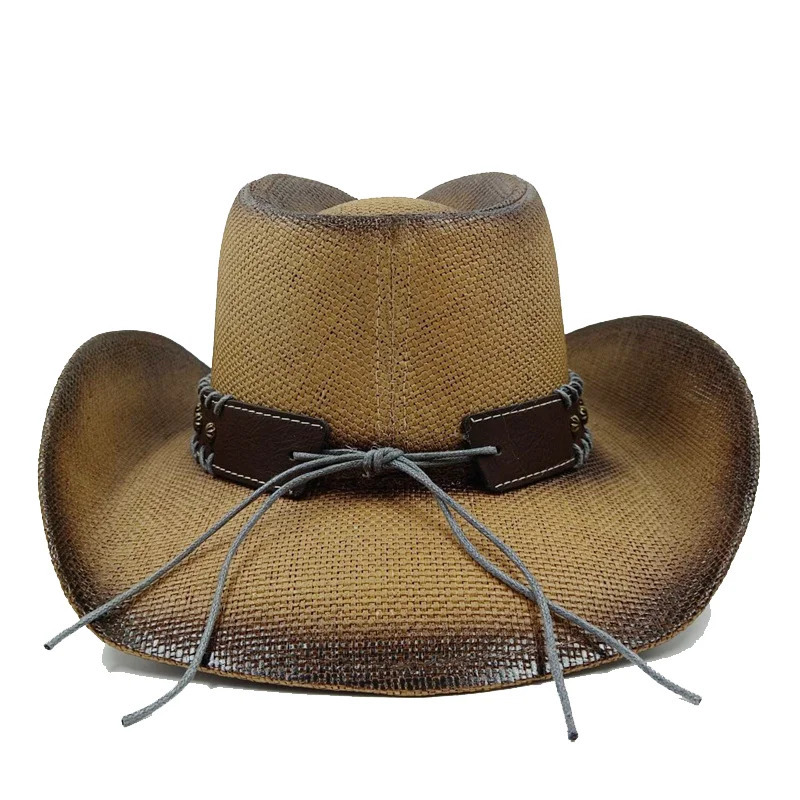Thickened Cowboy Hat Vintage Straw Hat Mens and Womens Jazz Large Size Cowboy Hat Straw Hat Sun Hat Summer Hat 250604
