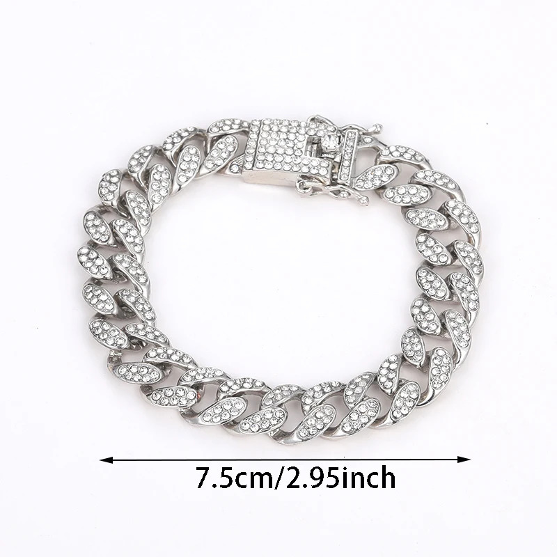 Rhinestone Cuban Bracelet Iced Out Link Chain for Men Hip Hop Paved CZ Rapper Bling Luxur Bracelet Jewelry Accessories Gift 250530