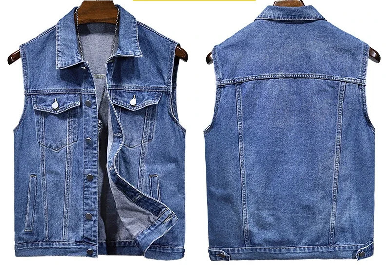 Denim Jacket Men Coats Vests Sleeveless Turn Down Collar Casual Regular Coat Button Pocket Slim Fit Jackets Simple y250605Z