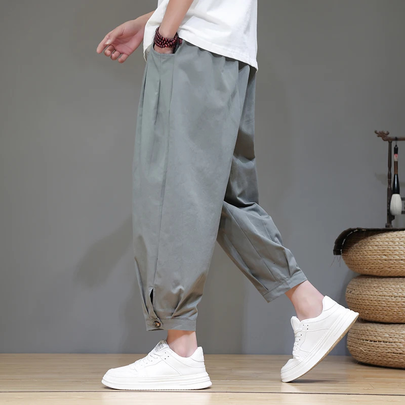 Chinese Style Mens Summer Pants Comfortable and Breathable Cotton Linen Man Trend AnkleLength Casual Harem 250605Z