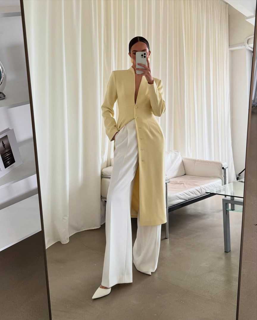 Bright Yellow Women Blazer Dress V Neck Ladies Formal Wear Prom Birthday Party Customized Long Jacket Outfits One Piece