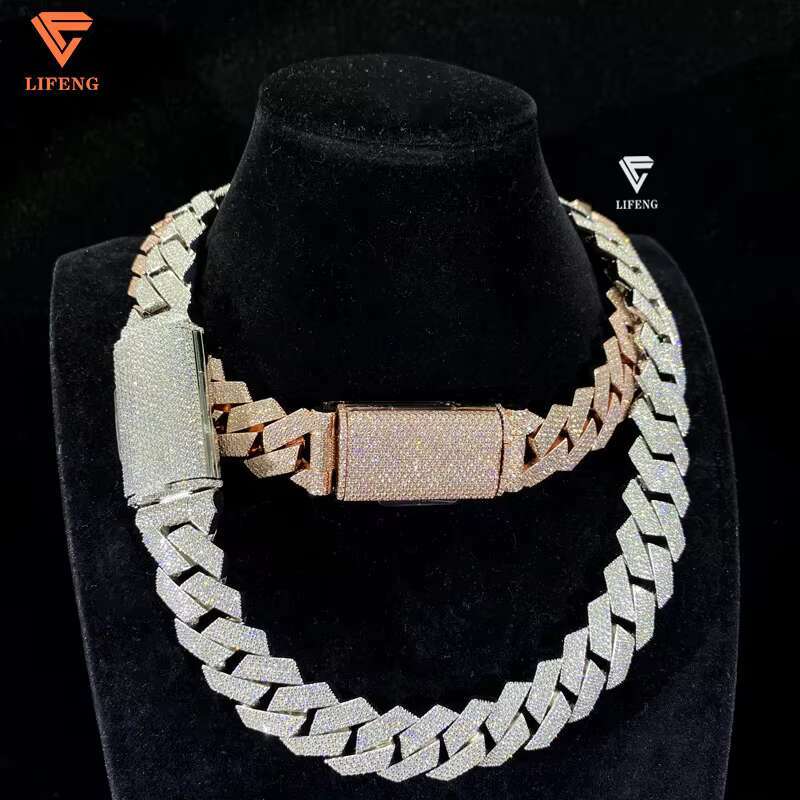 Moissanite Necklace Custom Lock 20mm Cuban Link Chain Ice Out Moissanite Chain Men Silver 925 Hiphop Cuban Link Necklace