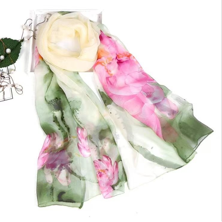 K934 Spring and summer new Hangzhou silk imitation silk scarf women wholesale Georgette long scarf fashionable and elegant mother gift