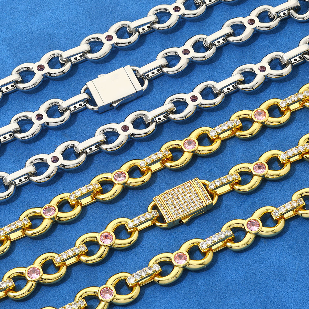 12mm Moissanite Bracelet Figure Eight Infinity Chain Pink Round Moissanite Hip Hop Jewelry Mens Bracelet