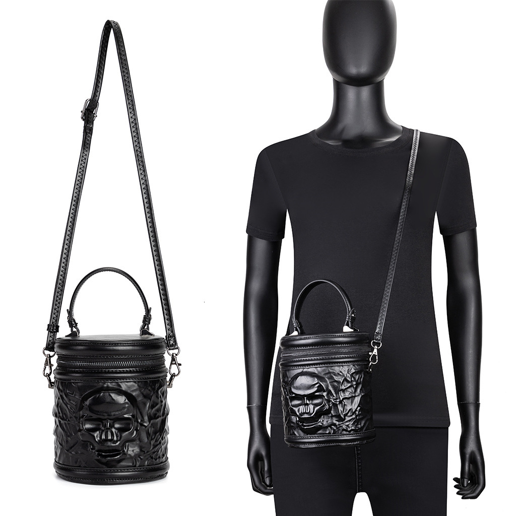 Cross border hot selling dark skull crossbody bag, European and American retro punk single shoulder foreskin designer bucket bag