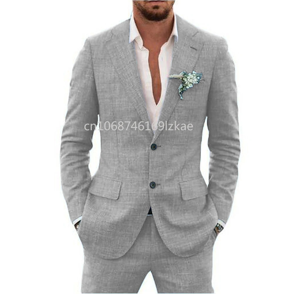 Linen Suiting Fabric Full Mens Suit Lapel Collar Single-breasted 2 Piece Set Elegant Man Suits High Quality Blazer 250530
