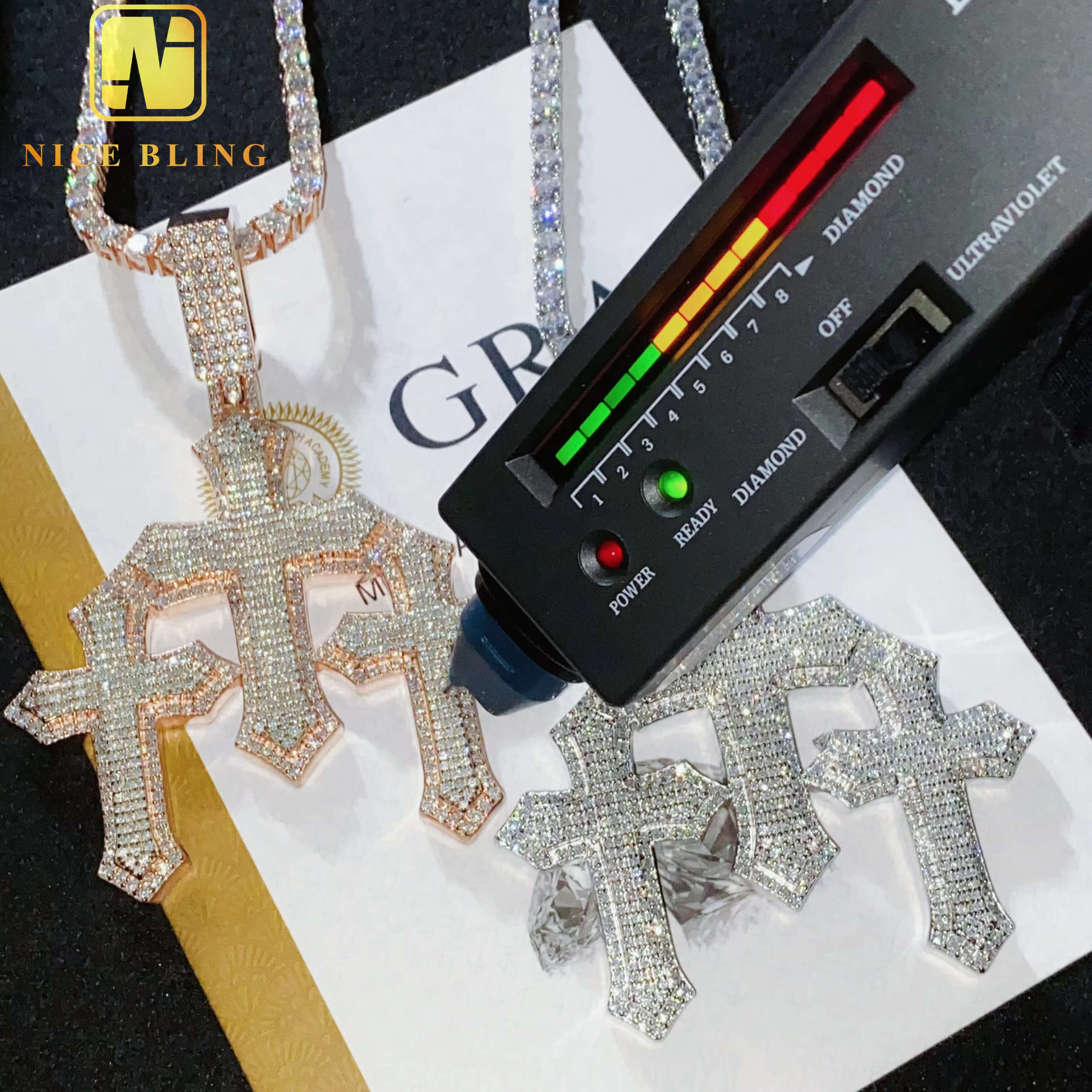 Chain For Man woman necklace New Trendy Man Jewelry Large Size Three Cross Iced Out 925 Sterling Silver VVS Moissanite Diamond Pendant Necklace Crysta