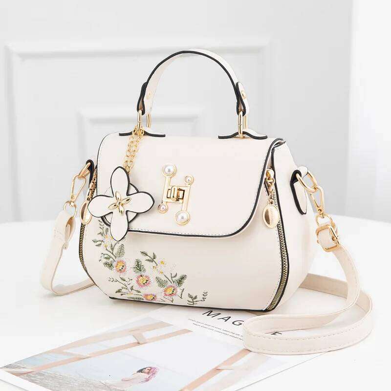 Fashion Embroidered Women's Handbag Temperament Trend Light Shoulder Crossbody Bag Women's Floral Decor Handbag