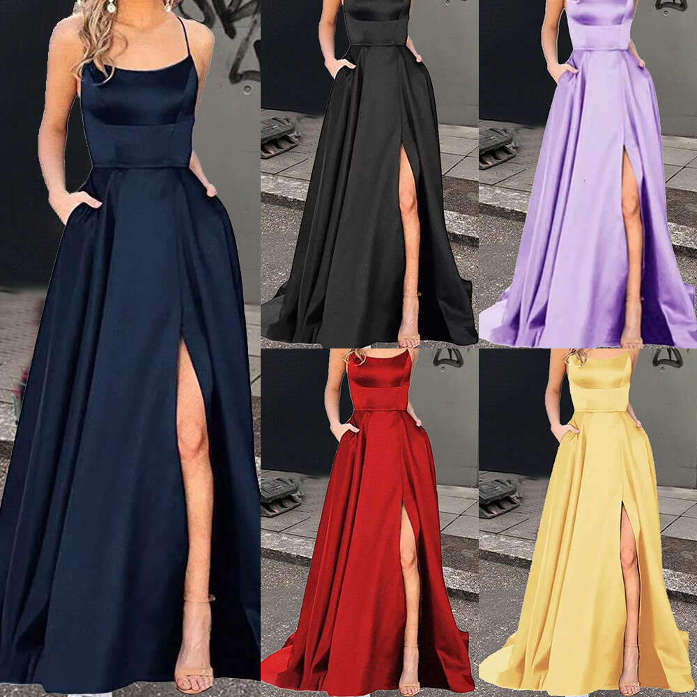 Solid color European and American long skirt slimming off-shoulder, fashionable bridesmaid group evening dress 2025 new casual versatile fashion cloth