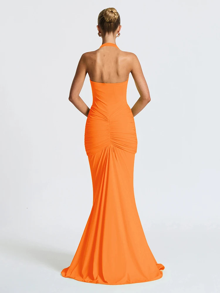 Nibber Sexy Backless Tassel Dress Women Peach Buttock Pleated Patchwork Solid Halter Sleeveless Midnight Clubwear Party Dresses 250604