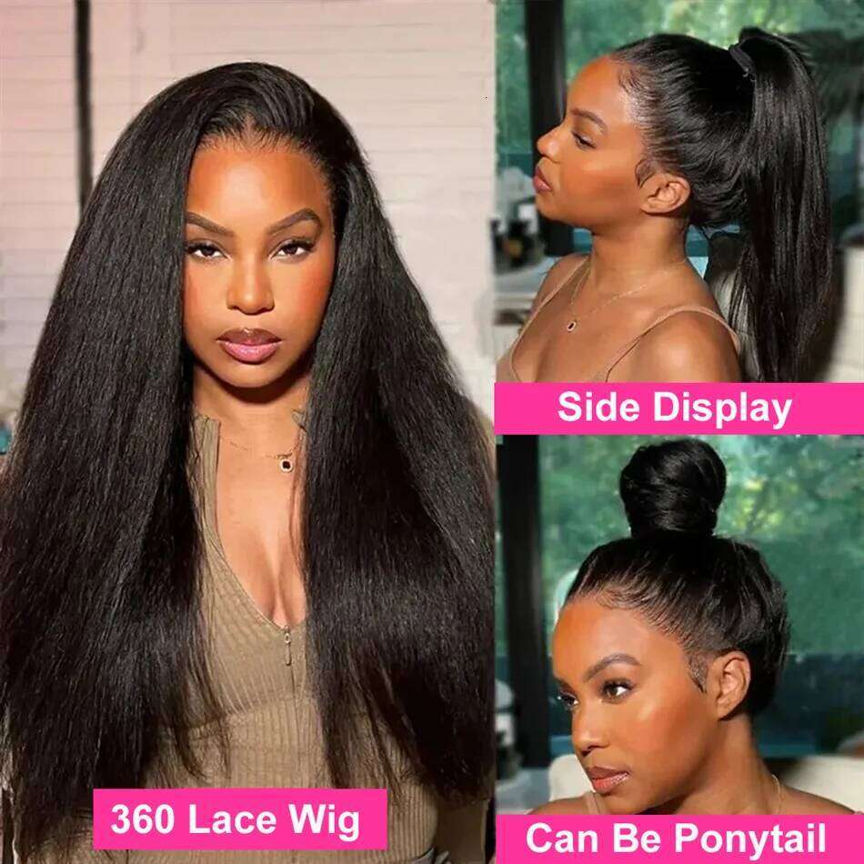 HD 13x4 Kinky Straight Front 4C Edges Yaki Curly Glueless Lace Frontal Wig Pre Plucked 100% Human Hair