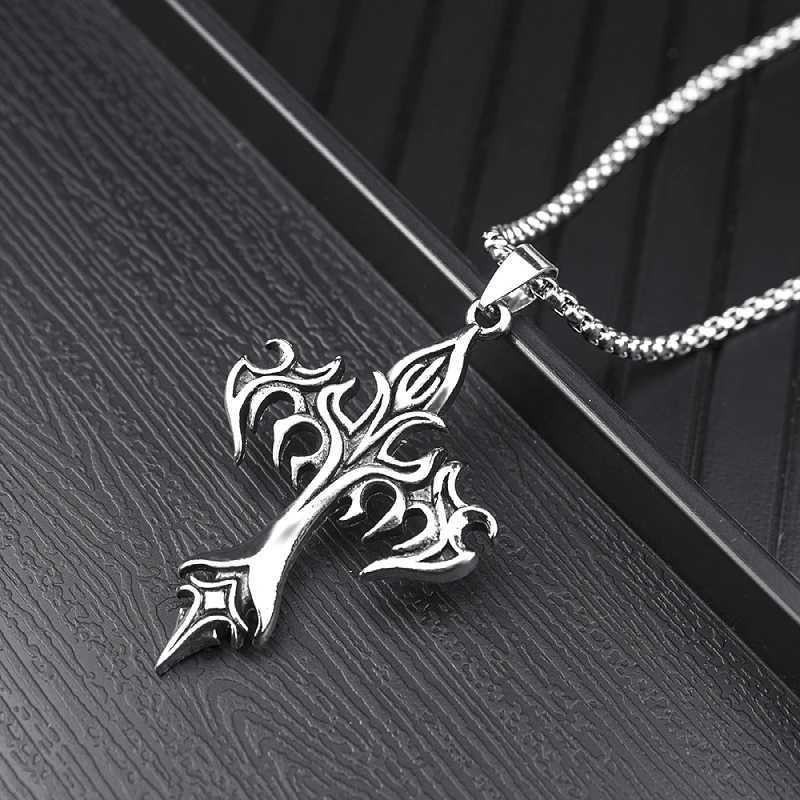 Classic Steel Warrior Mens Cross Amulet Necklace Fashion Flame Christian Simple Trend Mens Womens Pendant Lucky Gift XJ250604