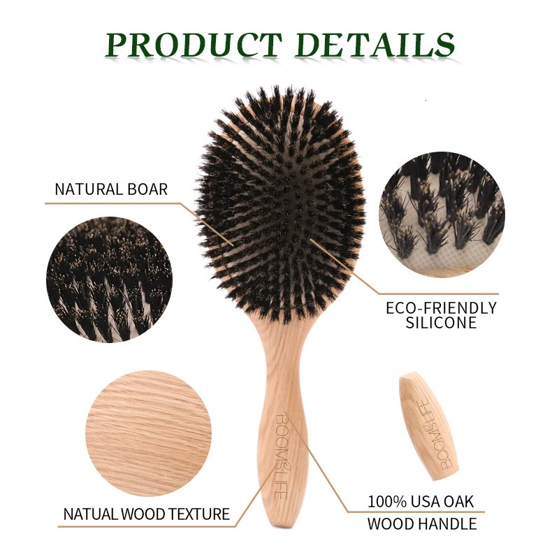 BOOMSLIFE Boar Bristle Hair Brush Women Combs for Hair Wood HairBrush Detangle Straightener Brush Hair Comb Barber Accessories 250603