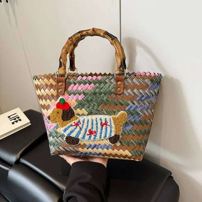 Women's Bags Designer New Retro Striped Multi-Color Tote Bag, Personalized Commuting Women's Handbag, Woven Bag