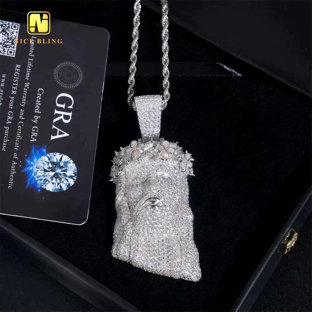 Iced Out 3D Fine Custom Hip Hop Men Jewelry Pendant Pear Cut VVS Moissanite Full Diamond Silver Plated 925 Silver Jesus Pendant