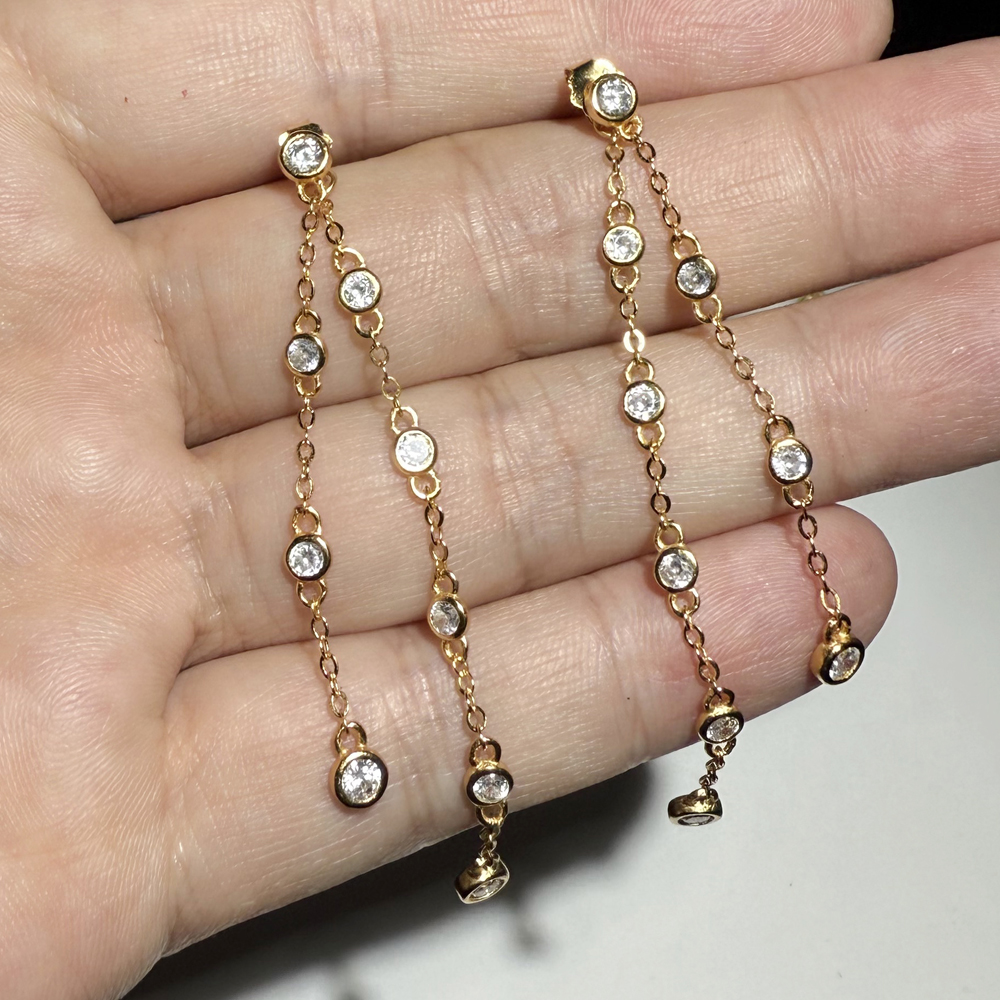 sdzstone 2025 NEW Design 925 Sterling Silver Micro Pave Zircon Tassel Chain Earrings for Women Pendant Ins Fine Jewelry