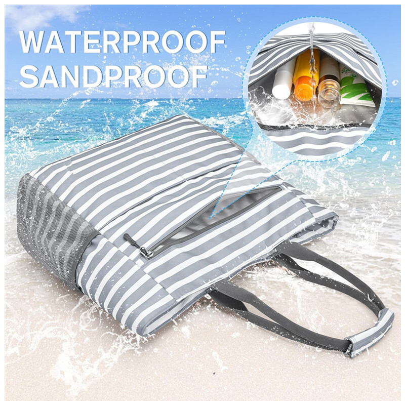 Beach Tote Waterproof Sandproof Foldable Large Capacity Portable Handheld Storage Bag