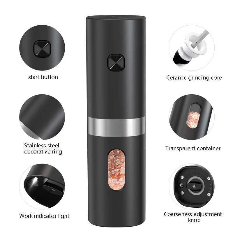 Rechargeable Electric Salt and Pepper Grinder Set USB Spice Salt Pepper Mills With LED Light Adjustable Coarseness Base-Charging X250605