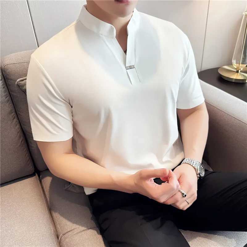 High Stretch Short Sleeved Men Polo Shirt 2025 Summer Light and Thin Soft Comfortable Cotton Solid Color Casual Slim Fit T-shirt XJ250605