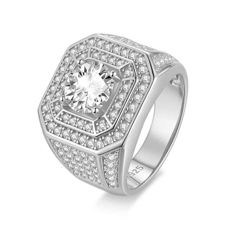 Luxury Hip Hop D Vvs Color Moissanite Diamond Ring 2Carat Round Cut 925 Sterling Silver Moissanite Wedding Ring Men