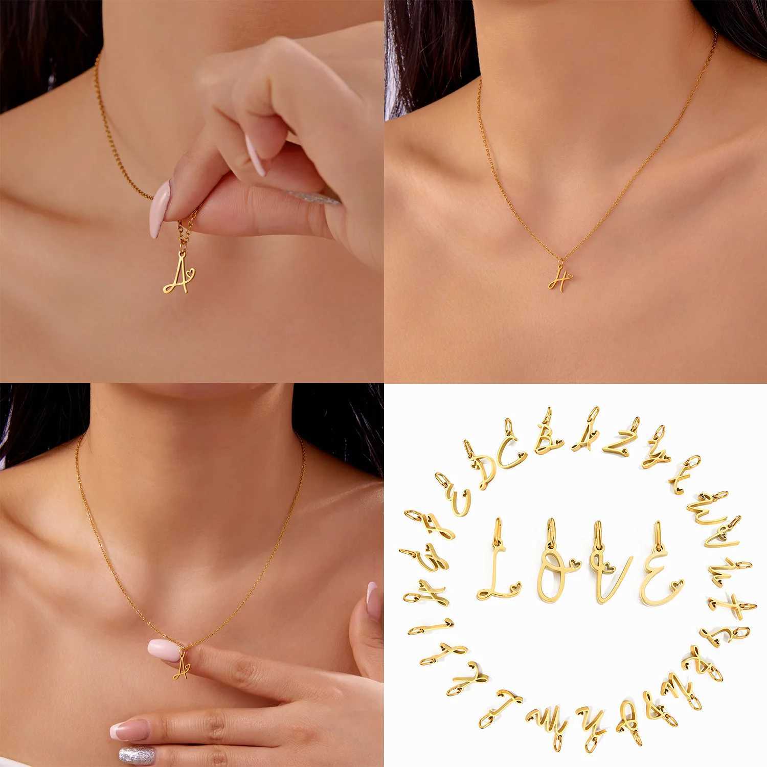 26 Initial Letters Heart Pendant Stainless Steel Necklace for Women Gold Color A-Z Alphabet Choker Chain Birthday Jewelry Gift XJ250604