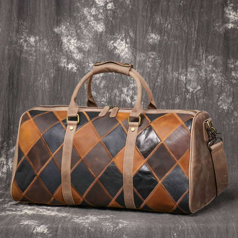 Vintage New Men's Genuine Leather Quilted Top-Layer Cowhide Handbag Travel Shoulder Crossbody Business Lage Bag