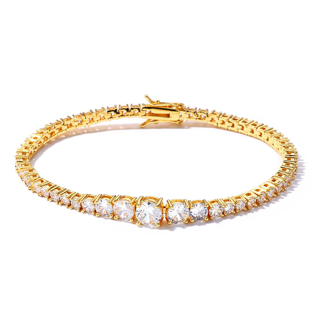 New Gradient Moissanite Tennis Chain Hip-Hop Bracelet Trendy Personality Jewelry Unisex Bracelet Accessories