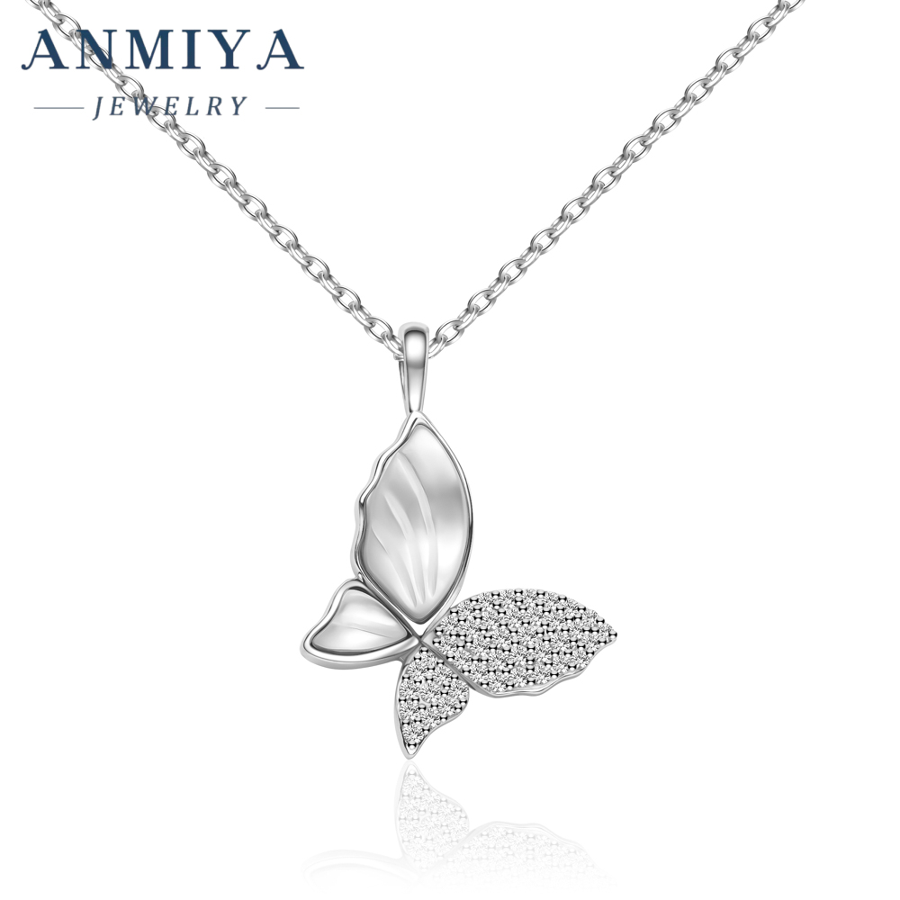 Butterfly Necklace Zircon 925 Sterling Silver Fashionable Jewelry Pendant on Link Chain for Gift