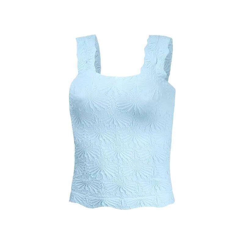 DHessentials New High-Quality High-Elasticity Embroidered Square Neck Sleeveless Top Women's Solid Color Floral Pattern Vest