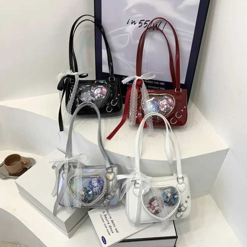 HAEX Ahetic Women Handbags Heart Shaped Transparent Underarm Shoulder Bags Ribb Lace Small Capacity Crossbody Ita Bolso XJ250605