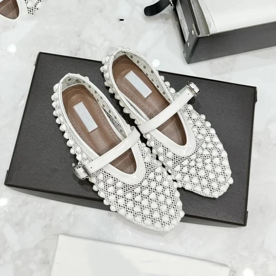patent leather patchwork mesh heart-shaped flat bottom straight strap Mary Jane single shoe ballet shoes 250603