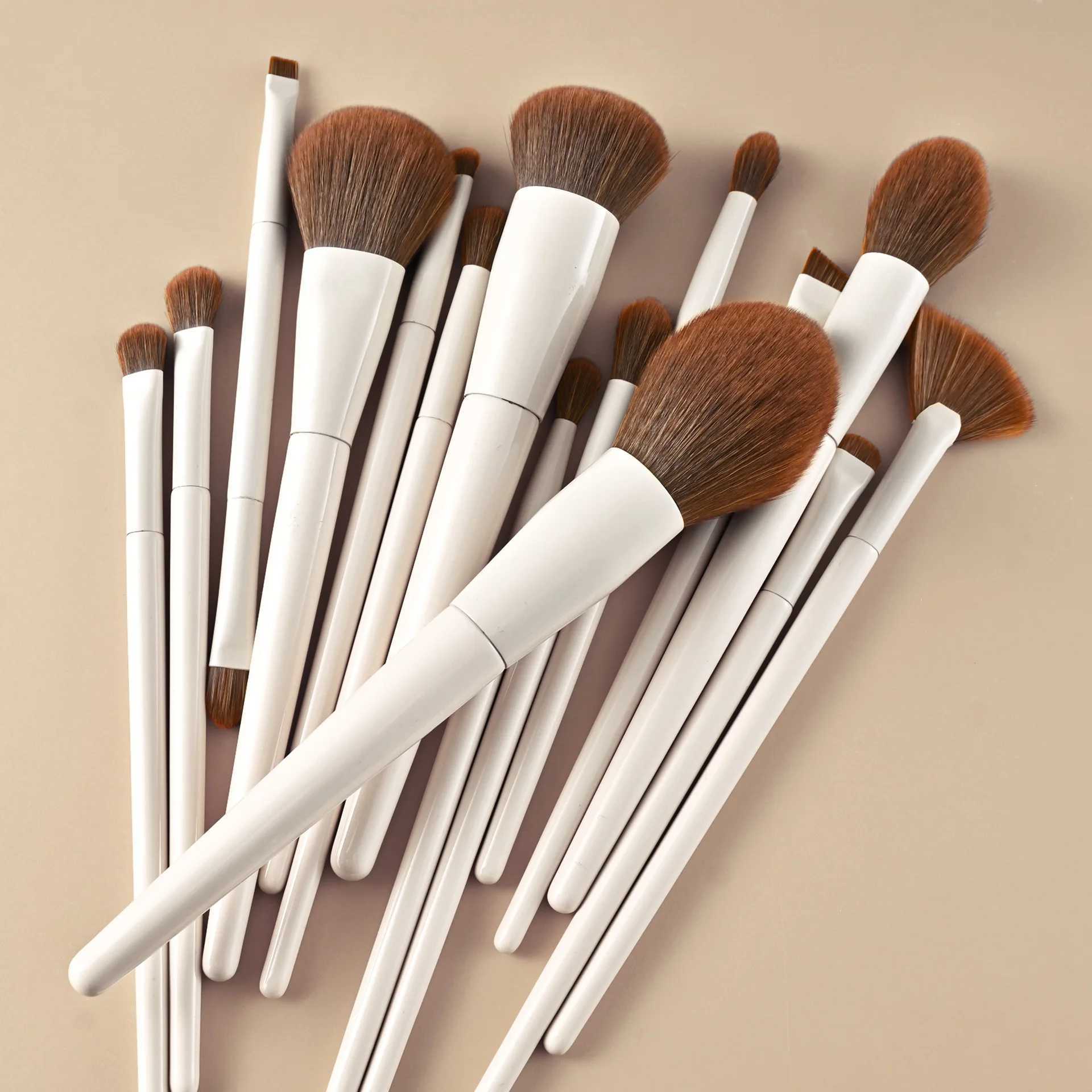 15pcs Makeup Brushes Custom White Color Brown Hair Makeup Brush Set Private Label Pro Beauty Tools Wholesale 5set/lot W250605