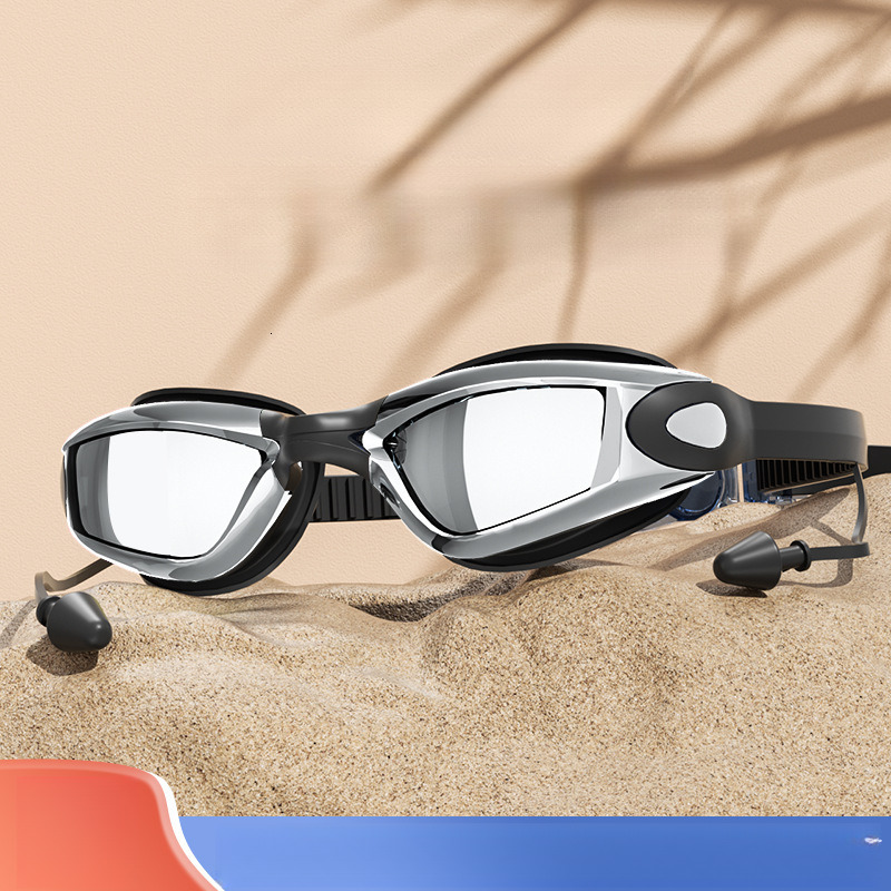 Adult Model Unisex HD Waterproof Anti-Fog Electroplated Swimming Goggles Swim Cap Nose Clip Earplugs Set