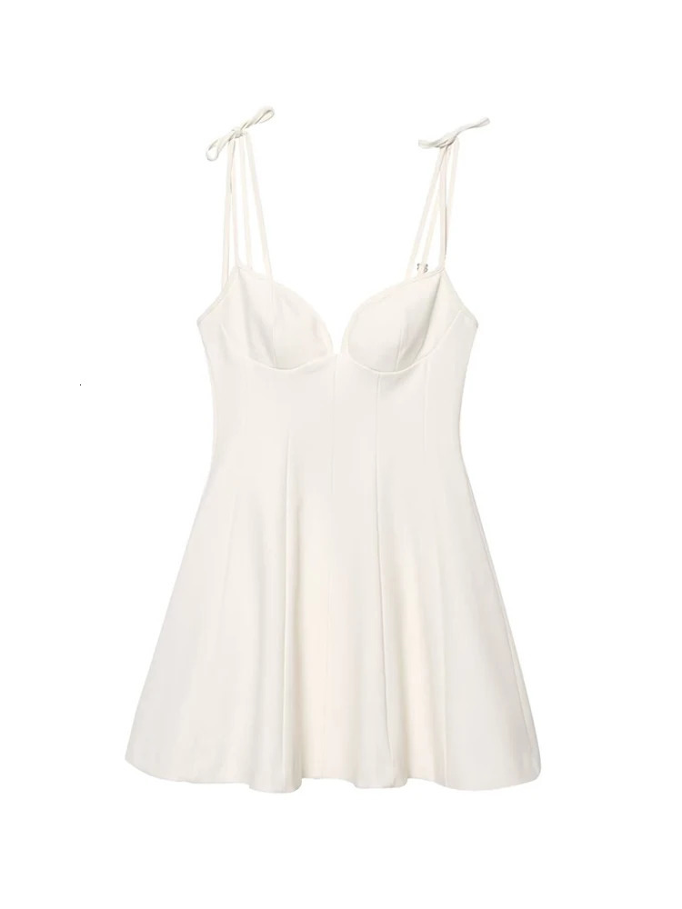 TRZA Womens Sweetheart Neck Mini Dress with Bows Adjustable Thin Straps Back Zipper Fashion Female Dresses Vestidos Mujer 250604