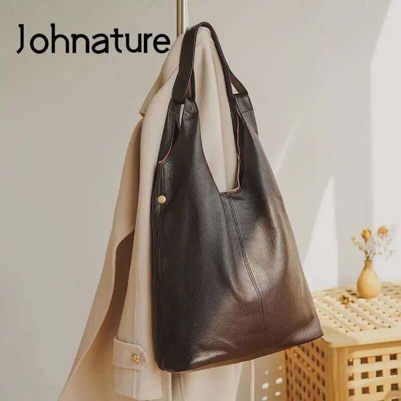 Johnature Casual Commuter Women Bag Genuine Leather 2025 New Versatile Large Capacity Soft Real Cowhide Shoulder Bags 2025/06/05