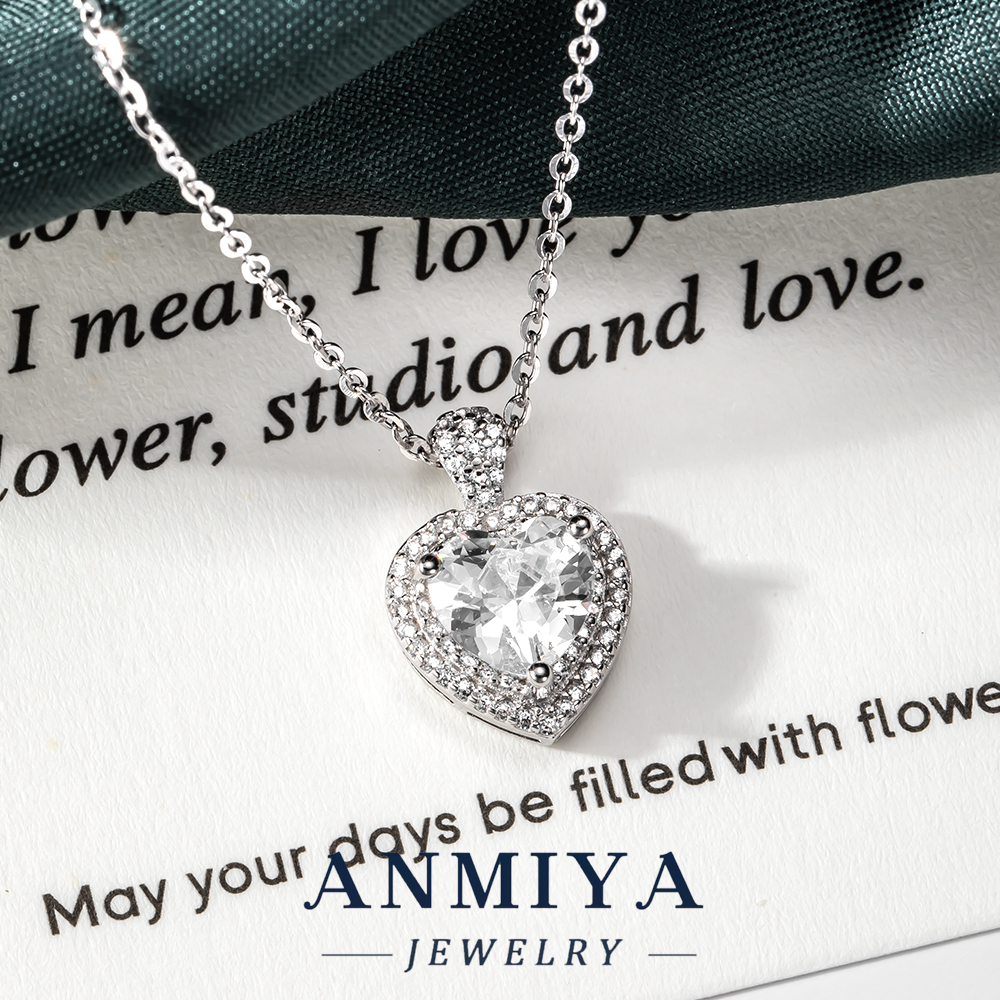 Elegant Sterling Silver Jewelry Heart Pendant Necklace with Shiny Zircon for Romantic Gift, Women's 925 Necklace for Anniversary