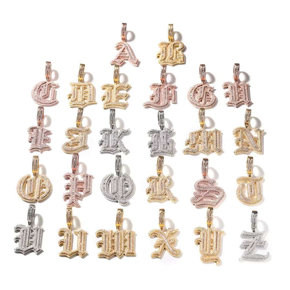Iced Out A-Z Letter Pendant Large Ancient English Letter Necklace Baguette Single Name Pendant Hot Sales Jewelry