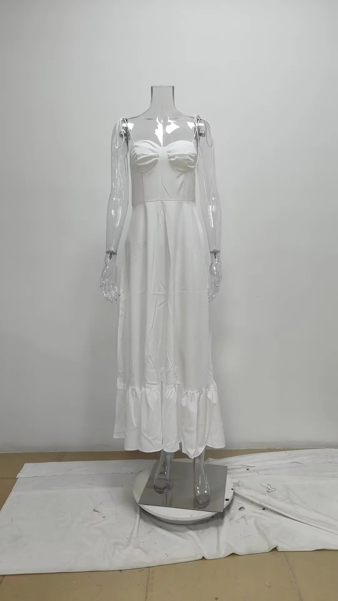 VEITCHE Summer Elegant Women White Long Dresses Evening Party Butterfly Midi Dress Ladies Fashion Pleated Slip Vestidos 250604