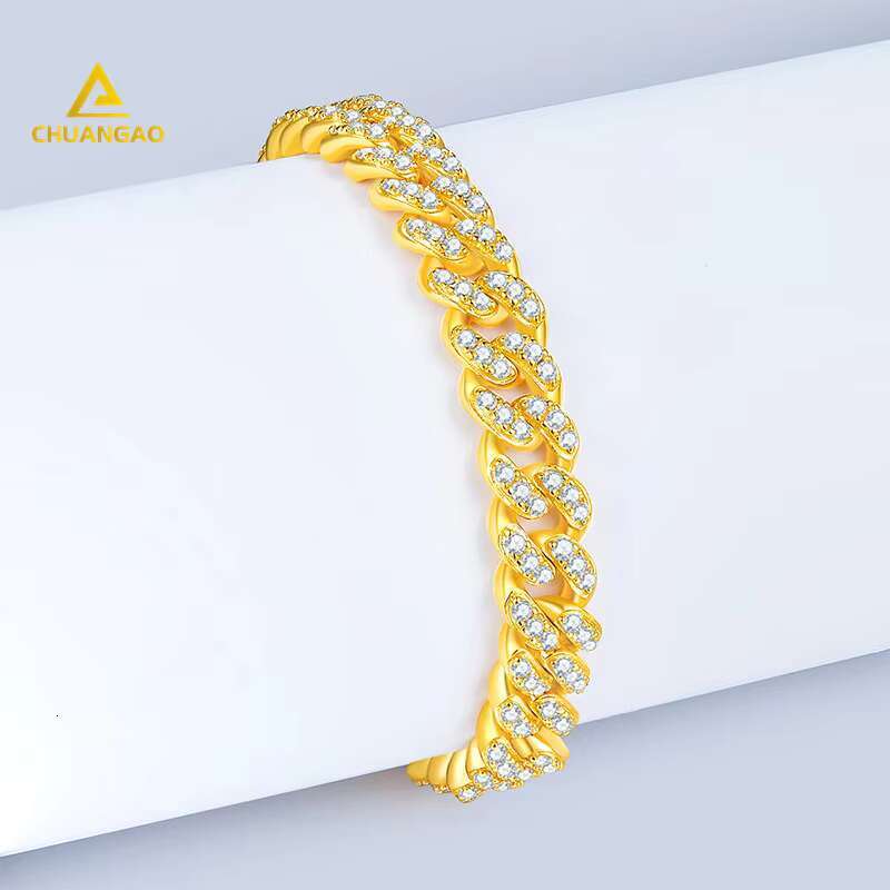Silver 925 Gold Plated Mossinate DEF VS+ Pass Tester Diamond Tennis Cubain Bracelet Gra Cuban Custom Fine Diamond Jewelry Men