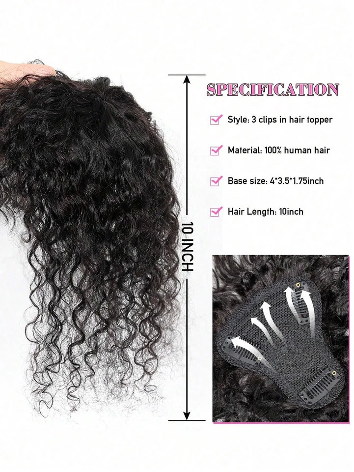 Natural Black Topper Hair With Bangs Human Hair Curly Wave Toppers For Women with Thin Hair Clip In Hair Extensions Daily Use 250529