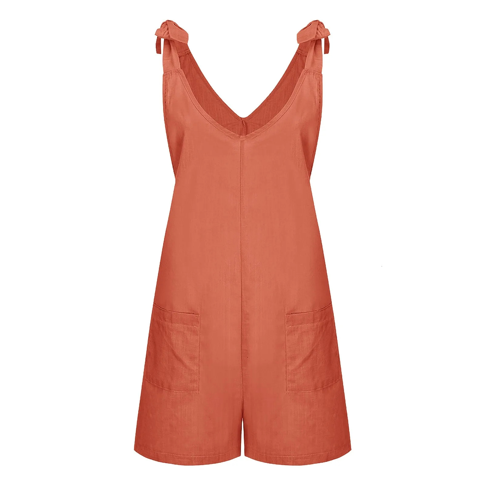 Solid Color Lace Up Casual Strap Jumpsuit Womens Cotton Linen Straight Pants Bib Overall Streetwear Loose Shorts Rompers bodysuit 250530