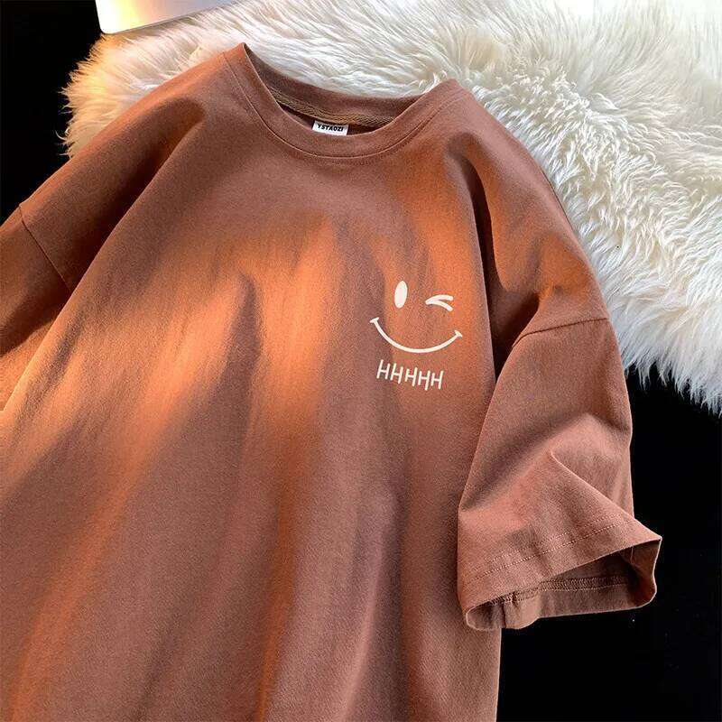 Men Women's Smiling Face Funny Fashion Couple Short Sleeved T-Shirt American Basic Simple Oversized Loose Boys' Pullover Top